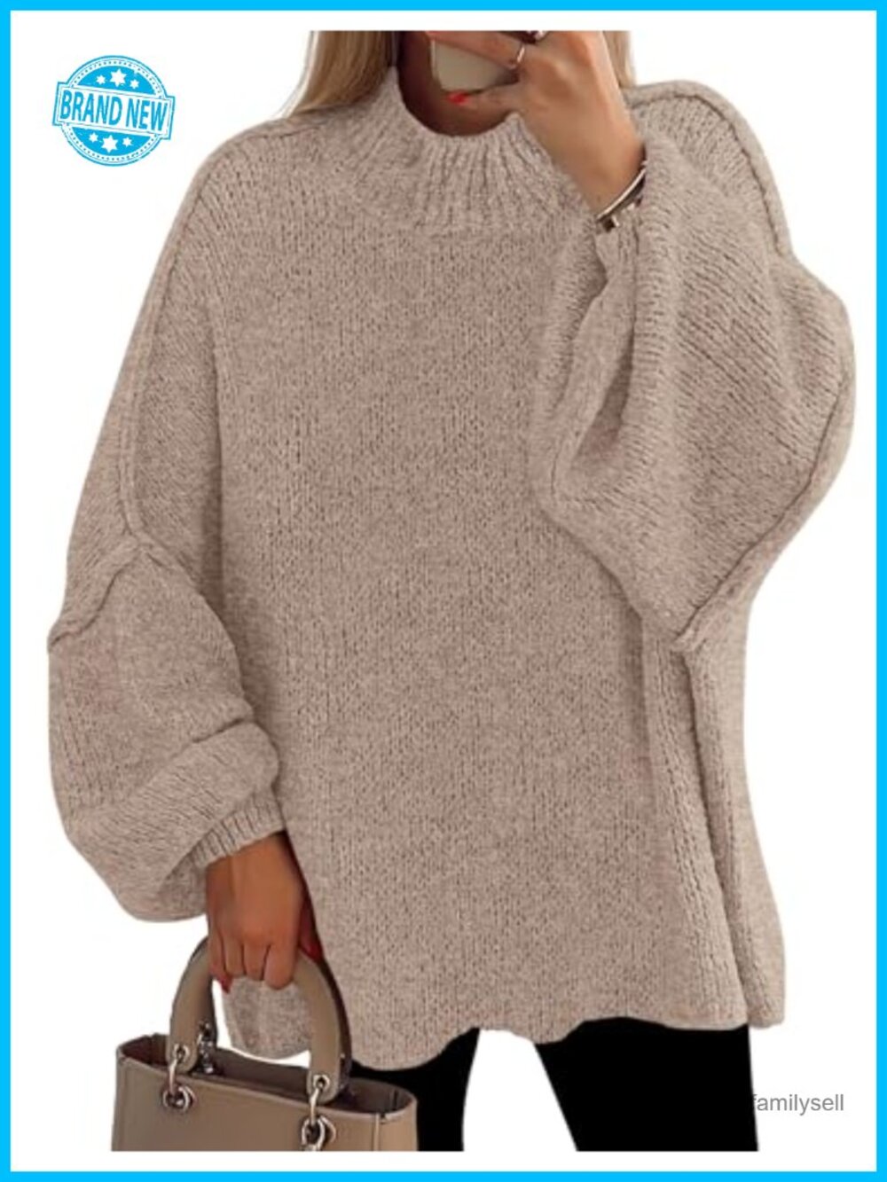 Oversized Mock Neck Chunky Knit Pullover Sweater Long Sleeve Tunic Top